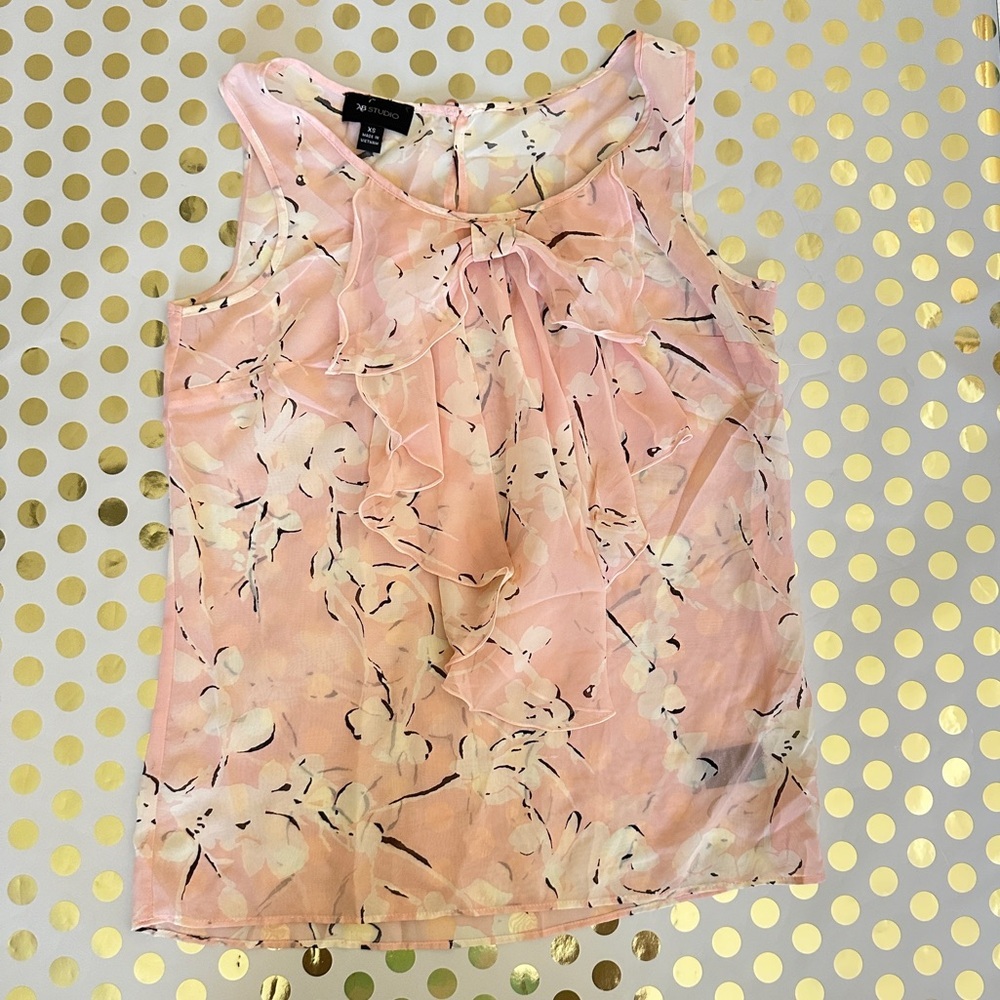 AB Studio Pink and Orange Sleeveless Tie Front Blouse